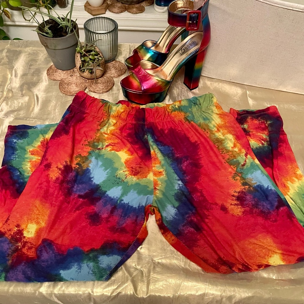 Rainbow tie dye haram joggers lounging pants